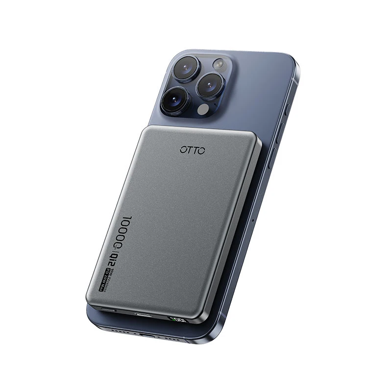 OTTO MS10 PD 10000mAh Wireless Power Bank in Grey with Fast Charging, PD Support, Compact Portable Design, Dual Output, LED Indicator, and Universal Compatibility for Smartphones and Tablets